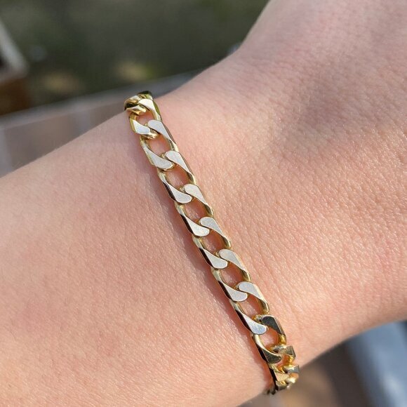 Other - New Solid 14K Yellow Gold 4mm Square Curb Chain Bracelet 8 inches